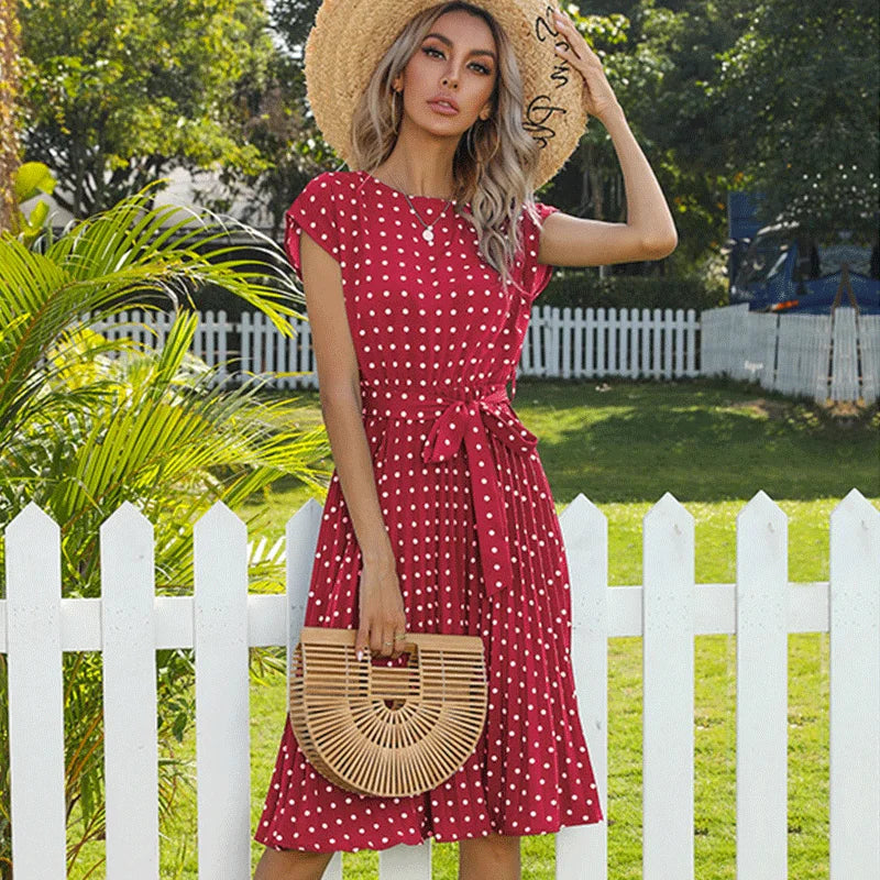 Polka Dot Belted Summer Dress