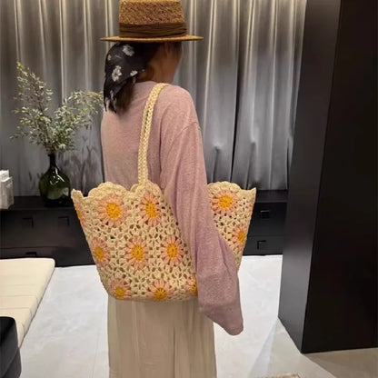 Boho Floral Crochet Tote Bag