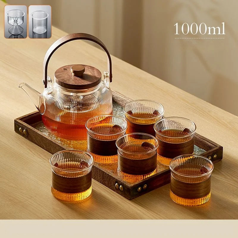 Glass Tea Set with Wooden Accents