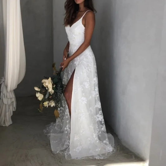 Lace Spaghetti Strap Wedding Gown