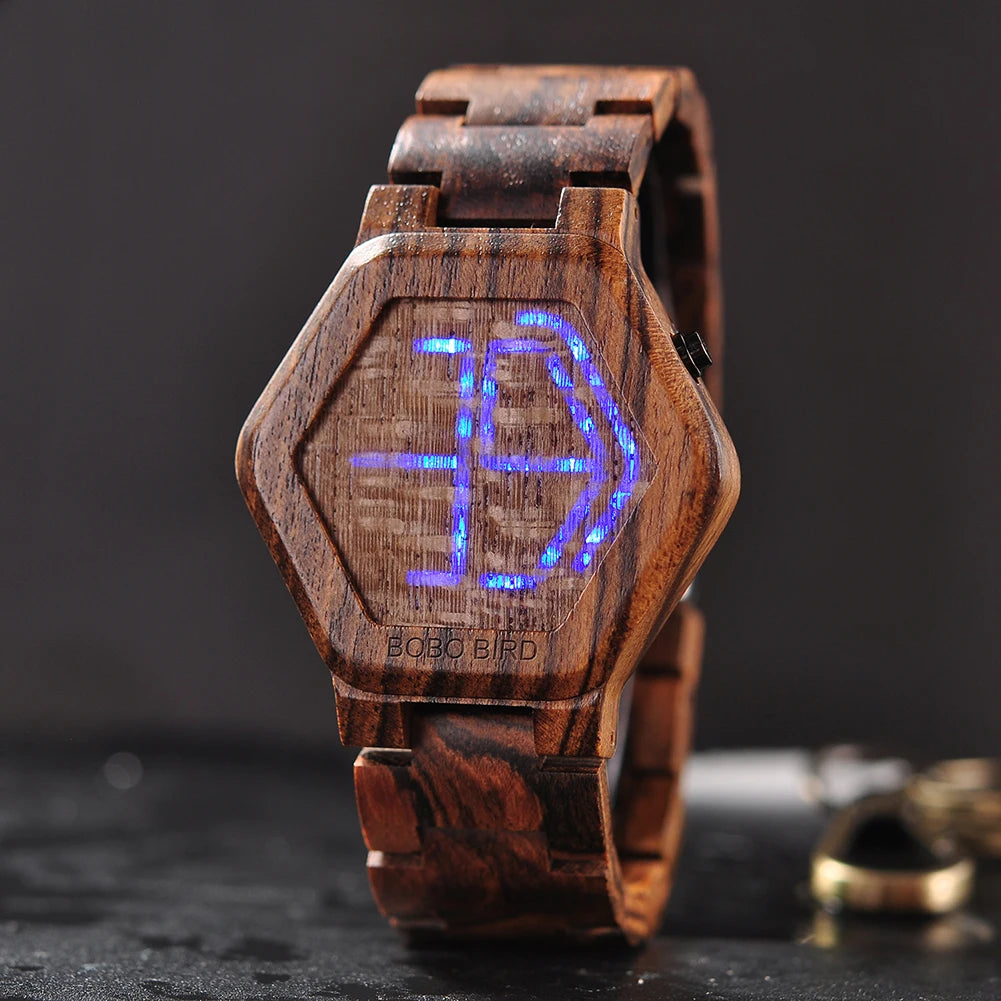 Hexagon Wood Digital Watch