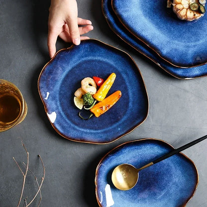 Luxury Blue Glazed Ceramic Plate