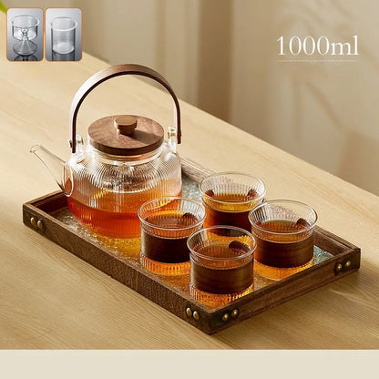 Glass Tea Set with Wooden Accents