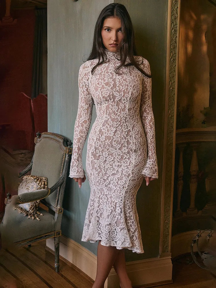 Elegant High-Neck Lace Bodycon Dress
