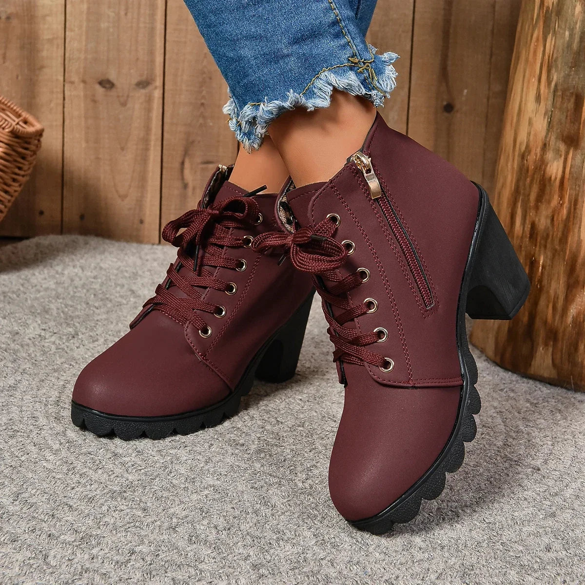 Combat High Heel  Boots