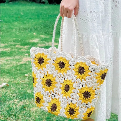 Boho Floral Crochet Tote Bag
