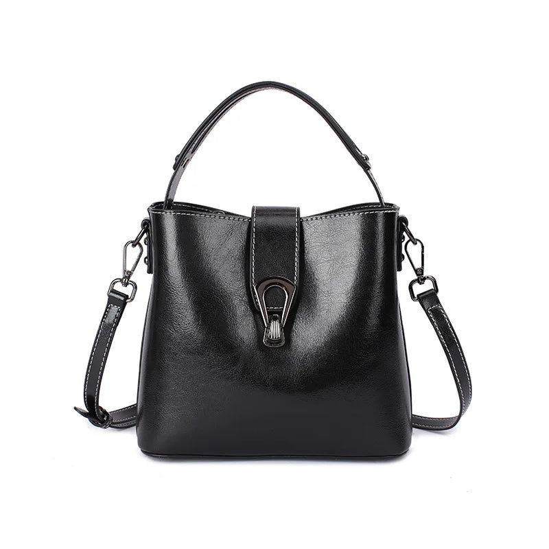 Glossy Chestnut Leather Shoulder Bag