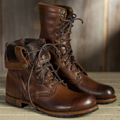 Rustic Leather Lace Boots