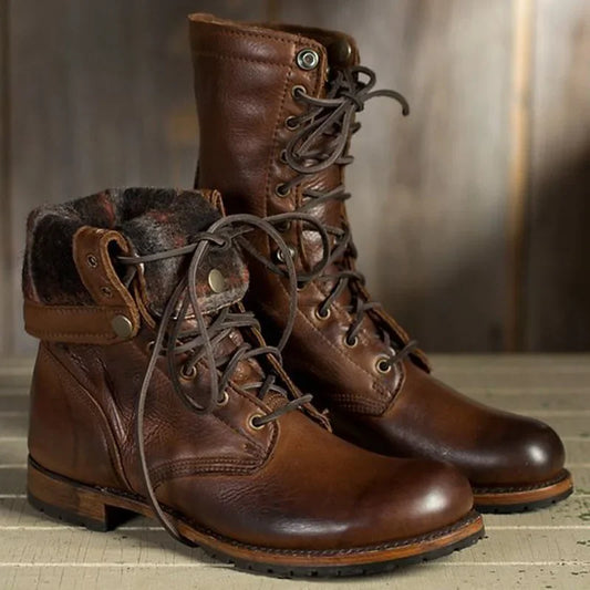 Rustic Leather Lace Boots