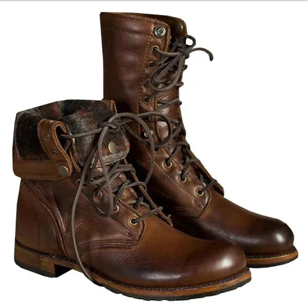 Rustic Leather Lace Boots