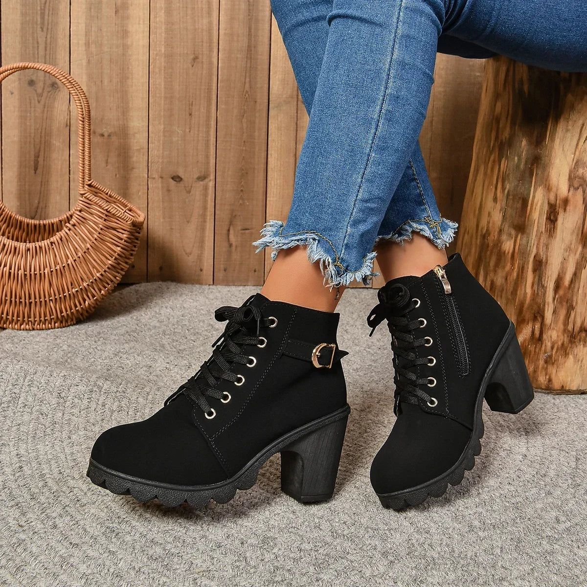Combat High Heel  Boots