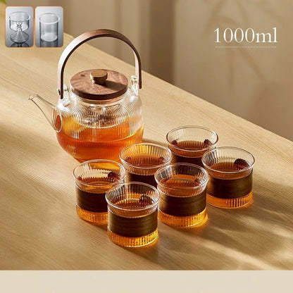 Glass Tea Set with Wooden Accents