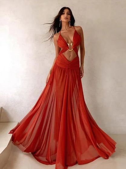 Cutout Drape Maxi Beach Dress