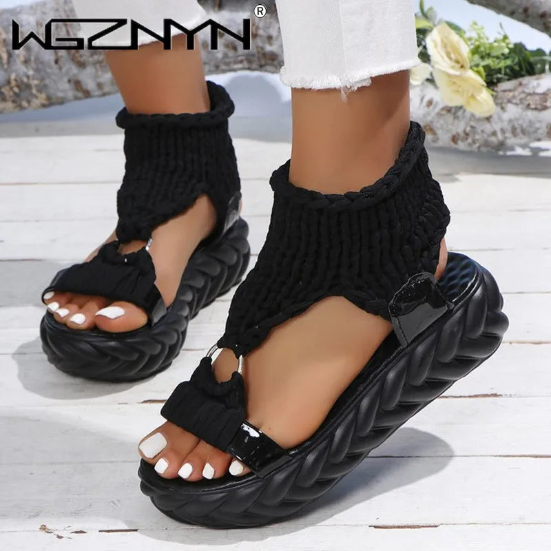 Bold Step Knitted Wedge Sandals