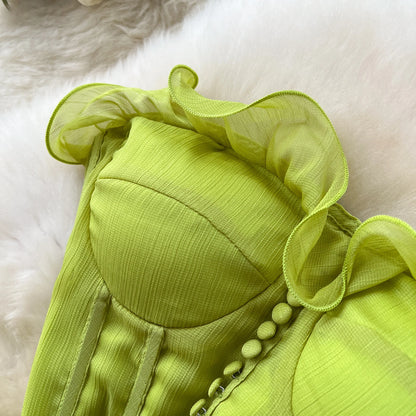 Ruffle Trim Corset Maxi Dress