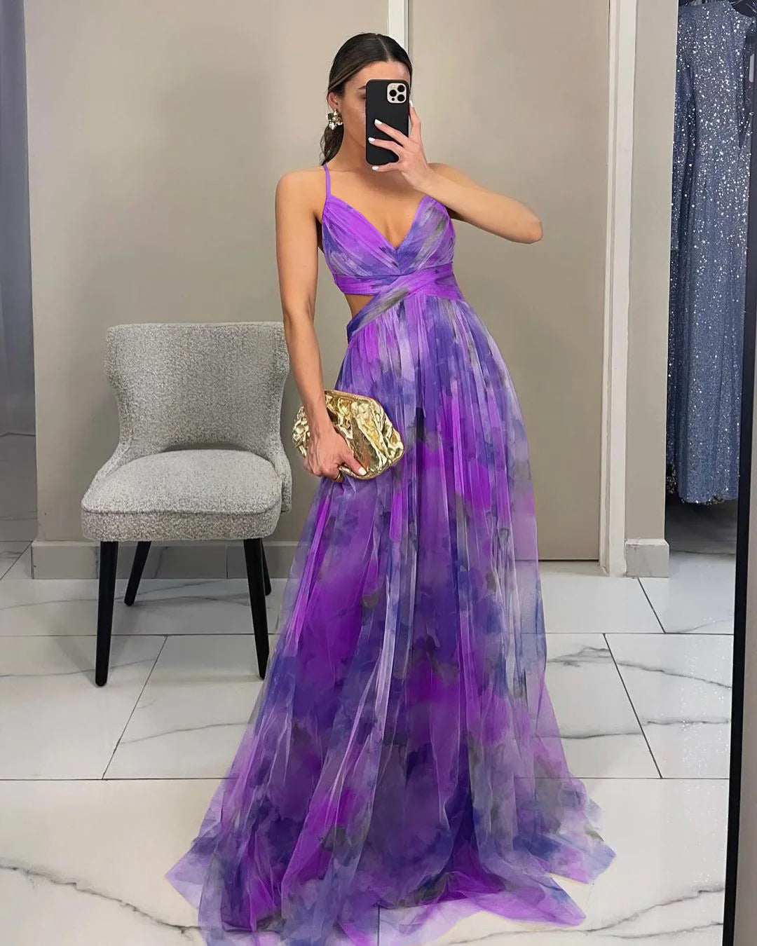 Watercolor Tulle Cutout Gown