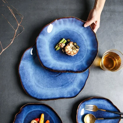 Luxury Blue Glazed Ceramic Plate