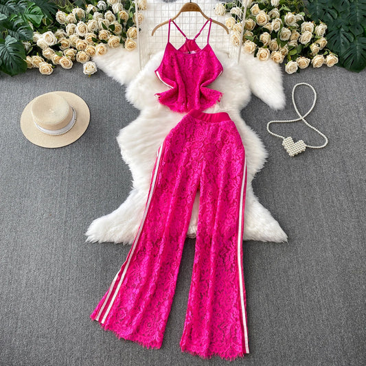 Lace Flare Pants Set