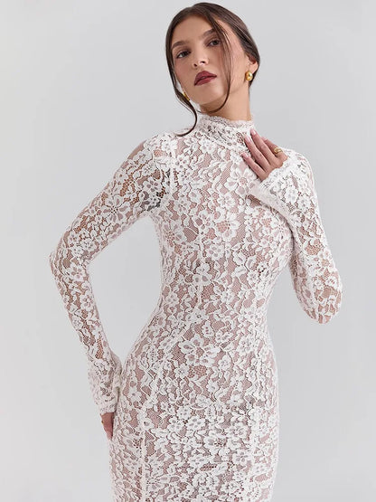 Elegant High-Neck Lace Bodycon Dress