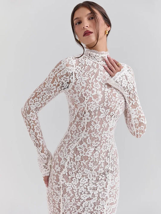 Elegant High-Neck Lace Bodycon Dress