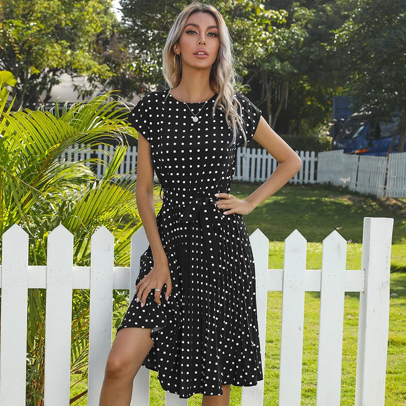 Polka Dot Belted Summer Dress