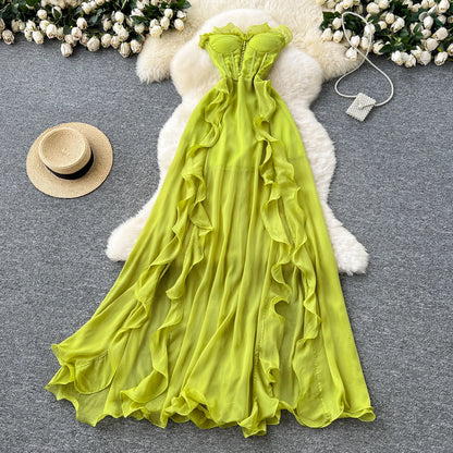 Ruffle Trim Corset Maxi Dress