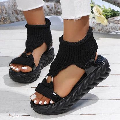 Bold Step Knitted Wedge Sandals