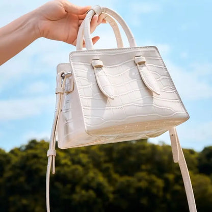 Black Croc-Embossed Glossy Tote