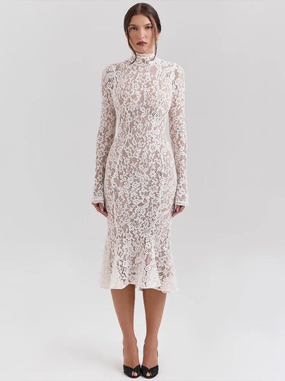 Elegant High-Neck Lace Bodycon Dress