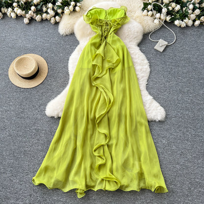 Ruffle Trim Corset Maxi Dress